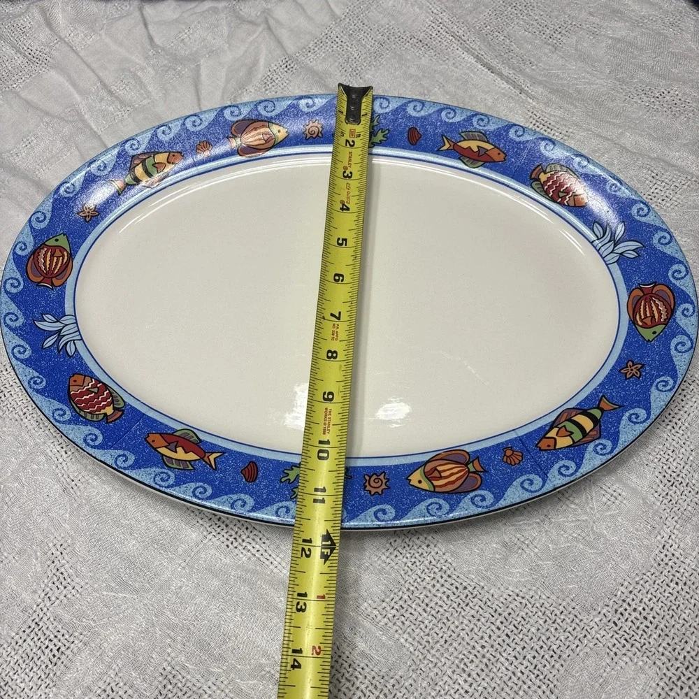 Sango Pisces Fish in Blue Ocean Oval Serving Platter Designed By Sue Zipkin